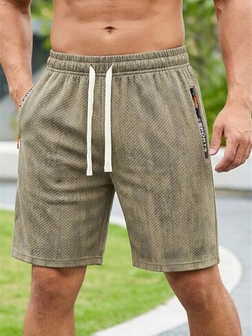 Mens Running Shorts Elastic Waist Drawstring Zipper Pockets Summer Casual Shorts in Kuwait
