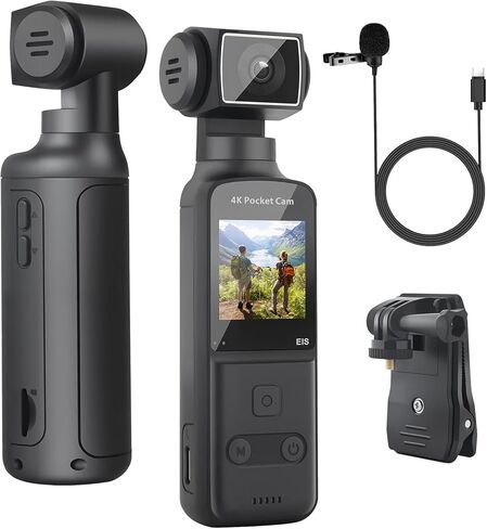 4K Body Camera with External Microphone, Mini Video & Audio Pocket Cam 270° Rotation Camera for Outdoor Sport, Bike, Travel, Police Law Enforcement, Personal Civilians, 64GB Included in Kuwait