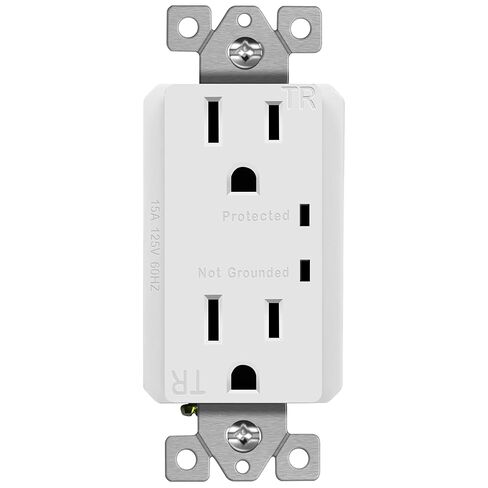 TOPGREENER Surge Protector Receptacle with Grounding Indicator, Child Safe, Tamper-Resistant, Self-Grounding, 900 Joules, 2-Pole, 15A 125V, UL Listed, TGTRSS215R, White in Kuwait