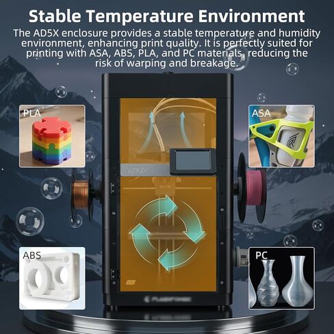 مشروع الضميمة المحدث من FYSETC لـ Falshforge AD5X: دعم ألوان DIY - نمط خيوط عالية الحرارة ASA ABS PC Print للحفاظ على هدوء الطابعة ثلاثية الأبعاد in Kuwait
