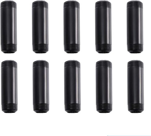 3/4" x 4" Black Painted Iron Pipe, Home TZH 10 Pack Threaded Black Paint Finish Metal Pipe Nipple for DIY Project/Furniture/Shelving Decoration(10, 4") in Kuwait