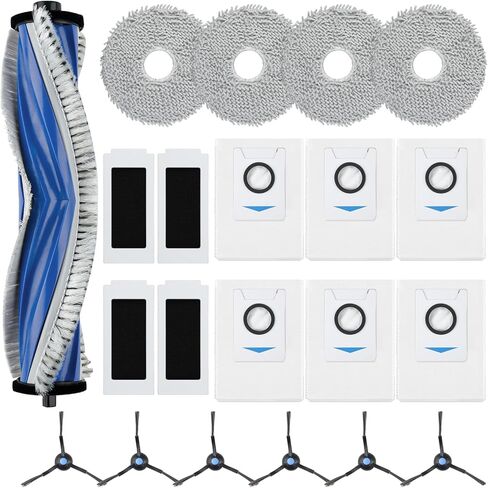 22 Pack Replacement Parts for ECOVACS DEEBOT T20 Omni /T20 Max /T20 Pro Vacuum Cleaner Accessories Kit Include 1 Main Brush, 4 Hepa Filters, 4 Mop Pads, 6 Vacuum Bags, 6 Side Brushs, 1 V-shaped brush in Kuwait