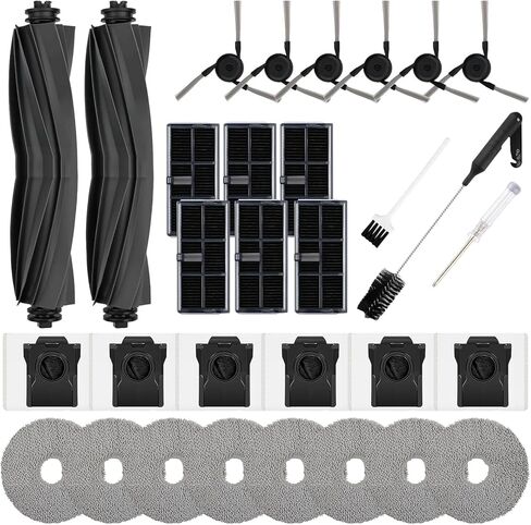 22 Pack Replacement Parts for ECOVACS DEEBOT T20 Omni /T20 Max /T20 Pro Vacuum Cleaner Accessories Kit Include 1 Main Brush, 4 Hepa Filters, 4 Mop Pads, 6 Vacuum Bags, 6 Side Brushs, 1 V-shaped brush in Kuwait