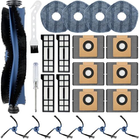 22 Pack Replacement Parts for ECOVACS DEEBOT T20 Omni /T20 Max /T20 Pro Vacuum Cleaner Accessories Kit Include 1 Main Brush, 4 Hepa Filters, 4 Mop Pads, 6 Vacuum Bags, 6 Side Brushs, 1 V-shaped brush in Kuwait