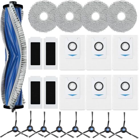 22 Pack Replacement Parts for ECOVACS DEEBOT T20 Omni /T20 Max /T20 Pro Vacuum Cleaner Accessories Kit Include 1 Main Brush, 4 Hepa Filters, 4 Mop Pads, 6 Vacuum Bags, 6 Side Brushs, 1 V-shaped brush in Kuwait