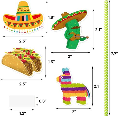 Fancy Land 32Pcs Fiesta Party Supplies Straw Set Cinco de Mayo Taco Party Decorations Drinking Straws Mexican Luau Photo Props in Kuwait
