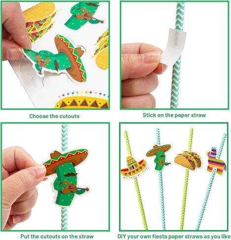 Fancy Land 32Pcs Fiesta Party Supplies Straw Set Cinco de Mayo Taco Party Decorations Drinking Straws Mexican Luau Photo Props in Kuwait