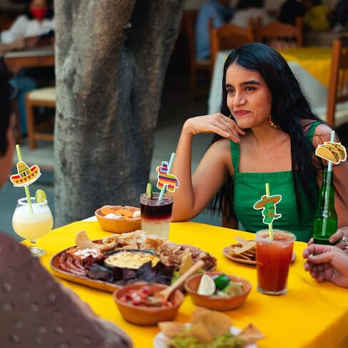 Fancy Land 32Pcs Fiesta Party Supplies Straw Set Cinco de Mayo Taco Party Decorations Drinking Straws Mexican Luau Photo Props in Kuwait