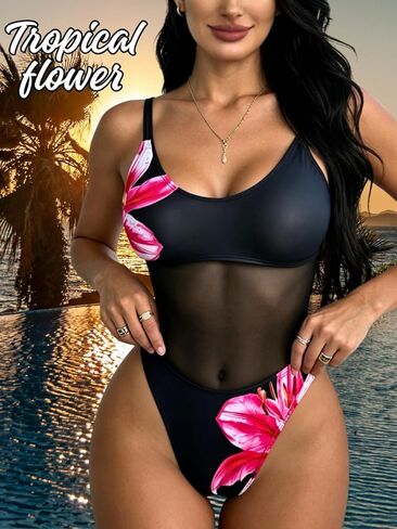 EHSUYAB Sexy Womens Mesh One Piece Swimsuit, Cheeky High Cut Low Back Bathing Suit Cut Out Monokini, Beach Vacation Outfits in Saudi Arabia