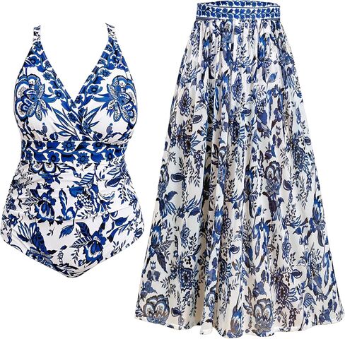 SCOMCHIC Womens Plus Size One Piece Swimsuit Tummy Control Bathing Suit Floral Prints Curvy Mesh Swim Skirt in Kuwait