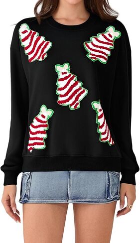 Aonoapll Women Sequin Christmas Sweatshirt Sparkly Santa Xmas Tree Shirt Long Sleeve Crew Neck Oversized Pullover Top in Saudi Arabia