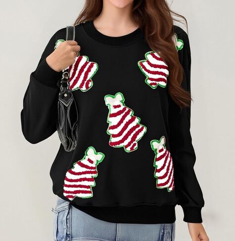 Aonoapll Women Sequin Christmas Sweatshirt Sparkly Santa Xmas Tree Shirt Long Sleeve Crew Neck Oversized Pullover Top in Saudi Arabia