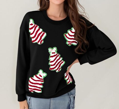 Aonoapll Women Sequin Christmas Sweatshirt Sparkly Santa Xmas Tree Shirt Long Sleeve Crew Neck Oversized Pullover Top in Saudi Arabia