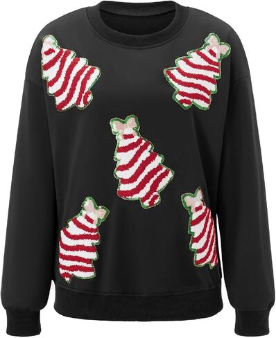 Aonoapll Women Sequin Christmas Sweatshirt Sparkly Santa Xmas Tree Shirt Long Sleeve Crew Neck Oversized Pullover Top in Saudi Arabia