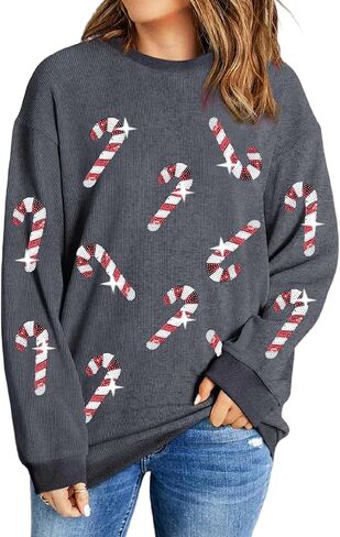 Aonoapll Women Sequin Christmas Sweatshirt Sparkly Santa Xmas Tree Shirt Long Sleeve Crew Neck Oversized Pullover Top in Saudi Arabia