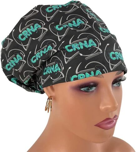 European Style Scrub Cap No Ribbon – CRNA Black/Blue Lettering - Nurses Hats | Dr. Hats in Kuwait