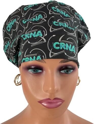 European Style Scrub Cap No Ribbon – CRNA Black/Blue Lettering - Nurses Hats | Dr. Hats in Kuwait