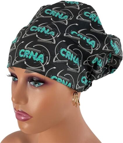 European Style Scrub Cap No Ribbon – CRNA Black/Blue Lettering - Nurses Hats | Dr. Hats in Kuwait