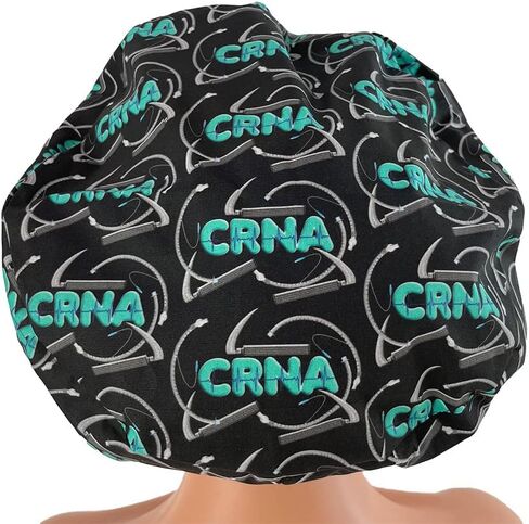 European Style Scrub Cap No Ribbon – CRNA Black/Blue Lettering - Nurses Hats | Dr. Hats in Kuwait