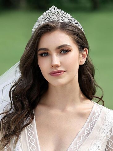 SWEETV Anastasia التيجان والتيجان للنساء، تاج الزفاف للعروس، تاج الملكة من حجر الراين، أغطية رأس الأميرة الكريستال الفضية لحفلة موسيقية in Saudi Arabia