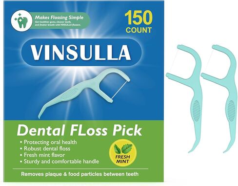 VINSULLA Dental Floss Picks 150 Count - Extra Strong Mint Floss, Shred-Resistant, PTFE & PFAS Free, Easy Grip Handle for Fresh Breath Oral Care in Saudi Arabia