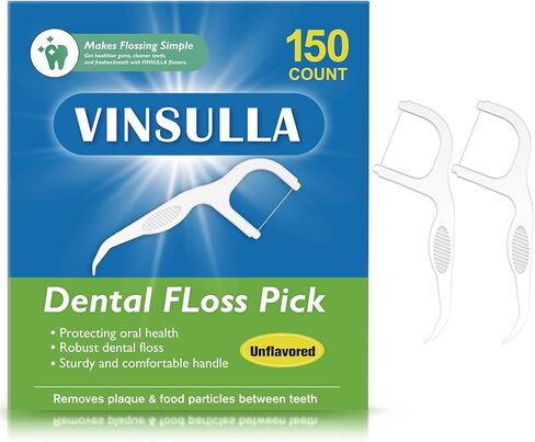 VINSULLA Dental Floss Picks 150 Count - Extra Strong Mint Floss, Shred-Resistant, PTFE & PFAS Free, Easy Grip Handle for Fresh Breath Oral Care in Saudi Arabia