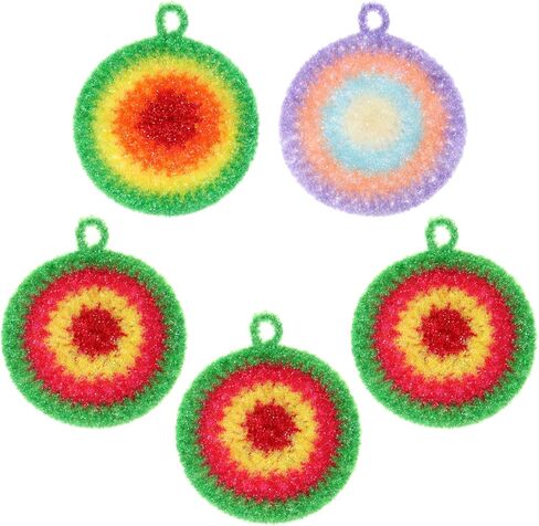5 Pcs Reusable Dish Cloths 6.3" Dishwashing Towels Set Dish Sponge Cleaning Scrubber Cloth Round Non Scratch Kitchen Cleaning Cloths Hangable Housework Scouring Pad in Kuwait