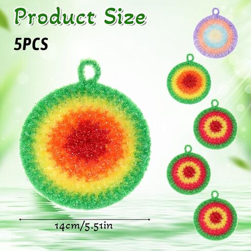 5 Pcs Reusable Dish Cloths 6.3" Dishwashing Towels Set Dish Sponge Cleaning Scrubber Cloth Round Non Scratch Kitchen Cleaning Cloths Hangable Housework Scouring Pad in Kuwait