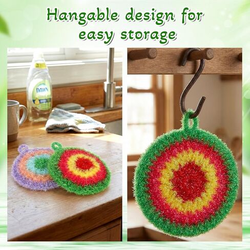5 Pcs Reusable Dish Cloths 6.3" Dishwashing Towels Set Dish Sponge Cleaning Scrubber Cloth Round Non Scratch Kitchen Cleaning Cloths Hangable Housework Scouring Pad in Kuwait