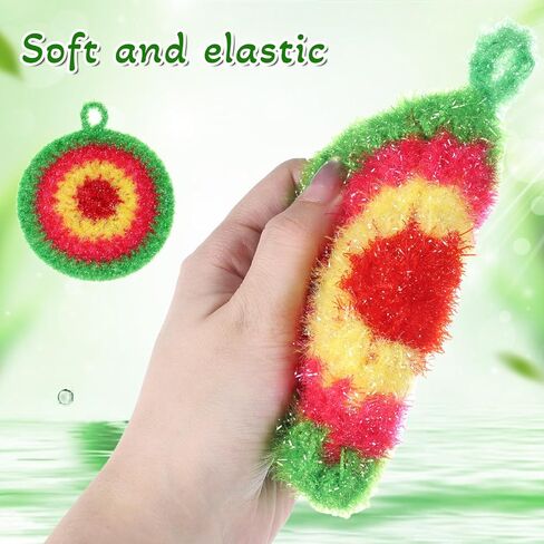 5 Pcs Reusable Dish Cloths 6.3" Dishwashing Towels Set Dish Sponge Cleaning Scrubber Cloth Round Non Scratch Kitchen Cleaning Cloths Hangable Housework Scouring Pad in Kuwait