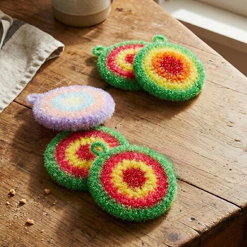 5 Pcs Reusable Dish Cloths 6.3" Dishwashing Towels Set Dish Sponge Cleaning Scrubber Cloth Round Non Scratch Kitchen Cleaning Cloths Hangable Housework Scouring Pad in Kuwait