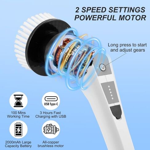 WDFAACK Electric Spin Scrubber,Cordless Spin Scrubber for Cleaning with 8 Replaceable Brush Heads,Shower Scrubber with Adjustable Detachable Handle for Bathroom,Kitchen in Kuwait