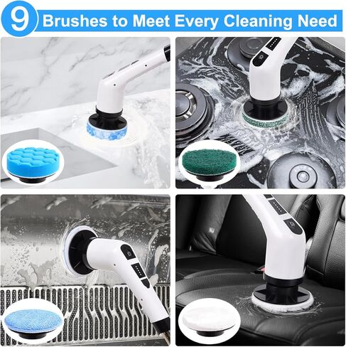 WDFAACK Electric Spin Scrubber,Cordless Spin Scrubber for Cleaning with 8 Replaceable Brush Heads,Shower Scrubber with Adjustable Detachable Handle for Bathroom,Kitchen in Kuwait