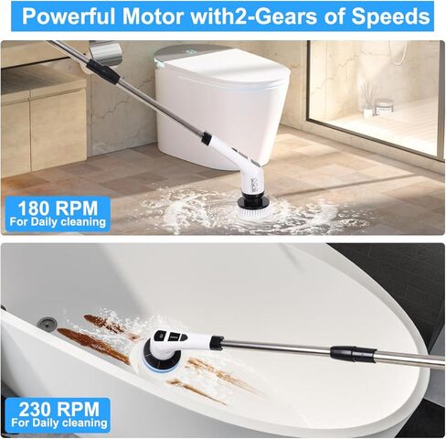 WDFAACK Electric Spin Scrubber,Cordless Spin Scrubber for Cleaning with 8 Replaceable Brush Heads,Shower Scrubber with Adjustable Detachable Handle for Bathroom,Kitchen in Kuwait