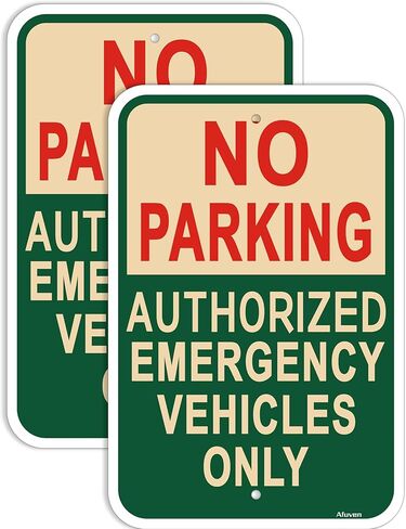2 Pack No Parking Authorized Emergency Vehicles Only Signs Protect Your Business & Municipality 18x12 inches No Parking Signs Metal Reflective Rust Aluminum UV Protected Waterproof Sturdy Easy Mounting beige green in Kuwait