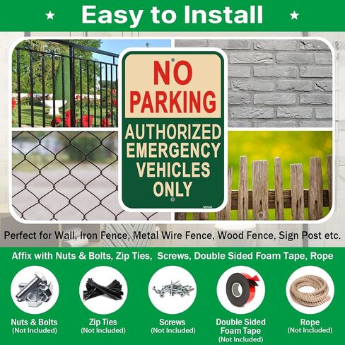 2 Pack No Parking Authorized Emergency Vehicles Only Signs Protect Your Business & Municipality 18x12 inches No Parking Signs Metal Reflective Rust Aluminum UV Protected Waterproof Sturdy Easy Mounting beige green in Kuwait