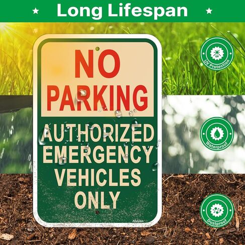 2 Pack No Parking Authorized Emergency Vehicles Only Signs Protect Your Business & Municipality 18x12 inches No Parking Signs Metal Reflective Rust Aluminum UV Protected Waterproof Sturdy Easy Mounting beige green in Kuwait