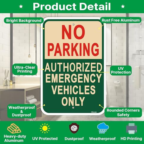 2 Pack No Parking Authorized Emergency Vehicles Only Signs Protect Your Business & Municipality 18x12 inches No Parking Signs Metal Reflective Rust Aluminum UV Protected Waterproof Sturdy Easy Mounting beige green in Kuwait