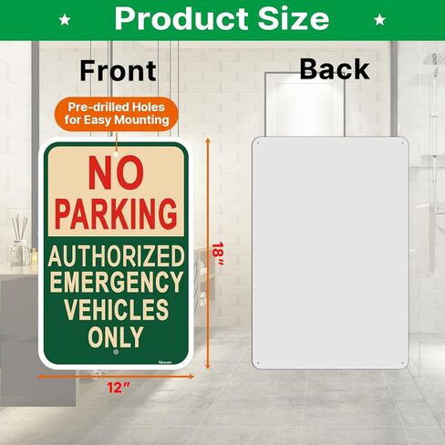 2 Pack No Parking Authorized Emergency Vehicles Only Signs Protect Your Business & Municipality 18x12 inches No Parking Signs Metal Reflective Rust Aluminum UV Protected Waterproof Sturdy Easy Mounting beige green in Kuwait