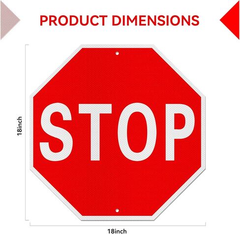 Stop Sign, 18 x 18 Inches Street Road Reflective Warning Signs, Rust Free Aluminum Sign, UV Protected and 2 Pre-drilled Holes in Kuwait