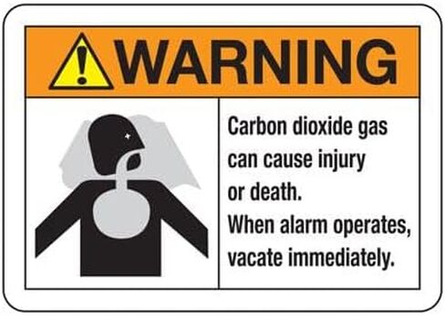ANSI CO2 Warning - When Alarm Operates, Vacate Immediately Safety & Compliance - OSHA & ANSI Compliant Chemical Hazard & Chemical Metal Tin Sign - 8x12 Inch in Kuwait