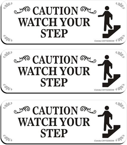 3 Pack Caution Watch Your Step Sign, 3" x 9" Thick Acrylic Self-Adhesive Warning Sign for Business Restaurants Offices, Easy to Install (White) in Kuwait
