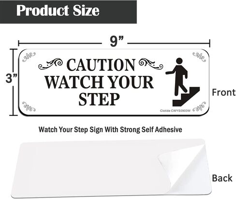 3 Pack Caution Watch Your Step Sign, 3" x 9" Thick Acrylic Self-Adhesive Warning Sign for Business Restaurants Offices, Easy to Install (White) in Kuwait