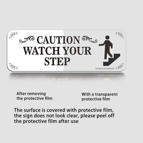 3 Pack Caution Watch Your Step Sign, 3" x 9" Thick Acrylic Self-Adhesive Warning Sign for Business Restaurants Offices, Easy to Install (White) in Kuwait