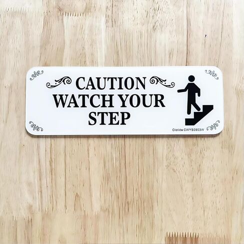 3 Pack Caution Watch Your Step Sign, 3" x 9" Thick Acrylic Self-Adhesive Warning Sign for Business Restaurants Offices, Easy to Install (White) in Kuwait