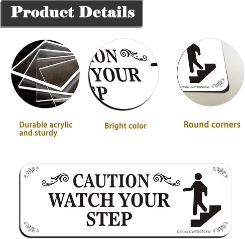 3 Pack Caution Watch Your Step Sign, 3" x 9" Thick Acrylic Self-Adhesive Warning Sign for Business Restaurants Offices, Easy to Install (White) in Kuwait