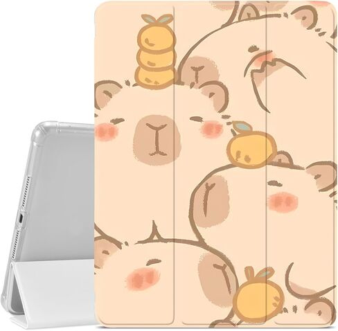 Joyland Cute Capybara Pattern Case for iPad 9/8/7th Generation 10.2 inch (2021/2020/2019 الإصدار) ، حامل قلم رصاص وشفاف TPU لينة واضحة وغطاء ذكي أبيض in Kuwait