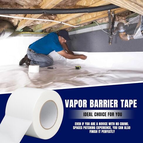Vapor Barrier Tape, 3" Wide x 180' Long, 6 Roll, Polyethylene Tape, for Moisture Barriers and Crawl Spaces, Waterproof Seal and Seam Tape for Underlayment, Insulation and Plastic Liners in Saudi Arabia