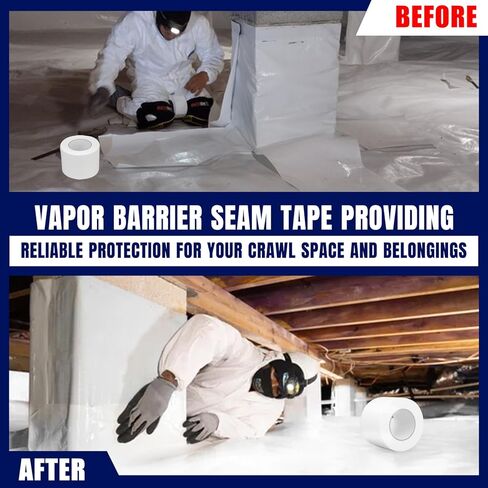 Vapor Barrier Tape, 3" Wide x 180' Long, 6 Roll, Polyethylene Tape, for Moisture Barriers and Crawl Spaces, Waterproof Seal and Seam Tape for Underlayment, Insulation and Plastic Liners in Saudi Arabia