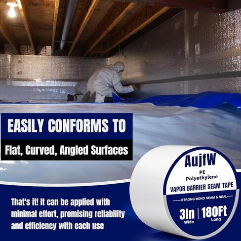 Vapor Barrier Tape, 3" Wide x 180' Long, 6 Roll, Polyethylene Tape, for Moisture Barriers and Crawl Spaces, Waterproof Seal and Seam Tape for Underlayment, Insulation and Plastic Liners in Saudi Arabia